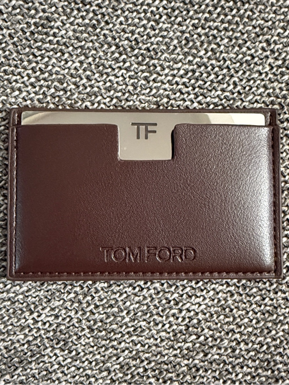 Tom Ford Brown Leather Card Holder Wallet with Mirror Plate Women Brand New